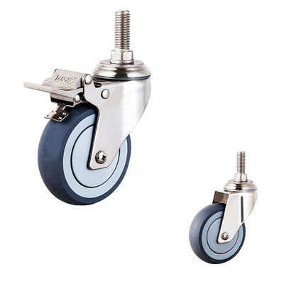 Soft TPR Wheel Threaded Stem 4 Inch Medium Duty 304SS Medical  Hospital Bed Casters