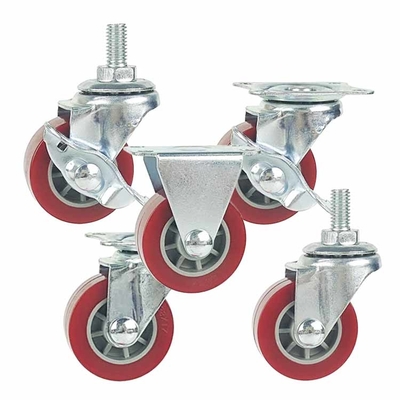 1.5" Rigid Plate Red PU Light Duty Casters  For Bed Drawers