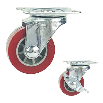 1.5 Inch Swivel Bolt Hole Red PU Caster Wheels With Brake