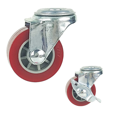 1.5" Rigid Plate Red PU Light Duty Casters  For Bed Drawers