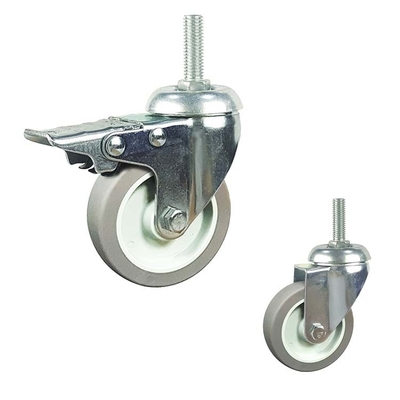 3" Soft Wheel Total Lock Rotating Swivel Threaded Stem Grey TPR Casters