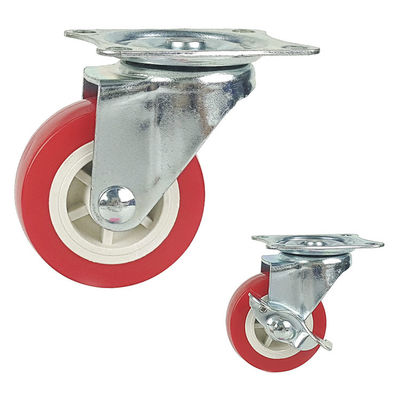 30kg Capacity Red WheelsSwivel Threaded Stem Light Duty PVC Casters  Side Brake