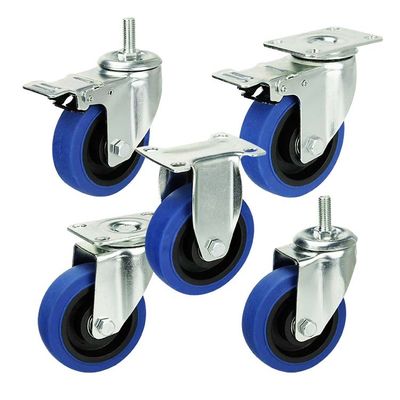 100mm Diameter Blue TPR Trolley Casters Wheel With M12x30mm Threaded Stem