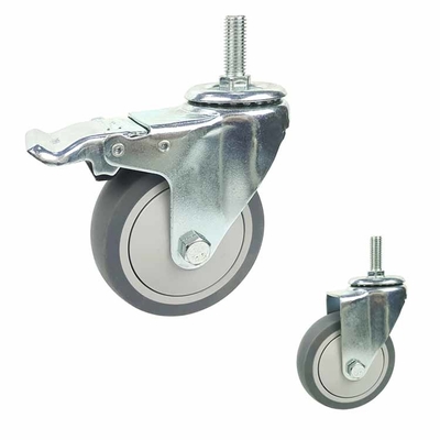 M12 Threaded Stem Locking Grey Soft Trolley Wheels 4 Inch Ball Bearing TPR Caster Wheels With Covers