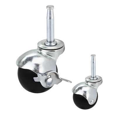 50mm Long Stem Black PP Swivel Ball Furniture Casters With Side Brake