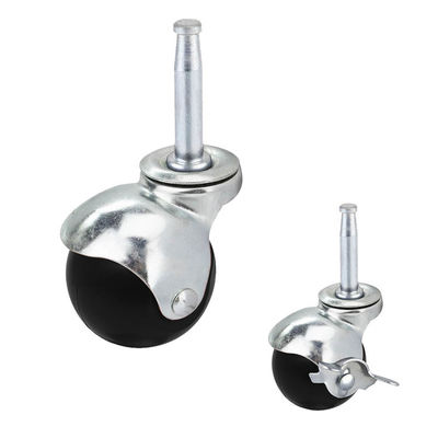 50mm Long Stem Black PP Swivel Ball Furniture Casters With Side Brake