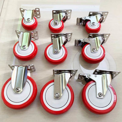 buy 4 Inch Red Polyurethane Swivel Plate Stainless Steel Casters 110kg Load Capacity online manufacturer