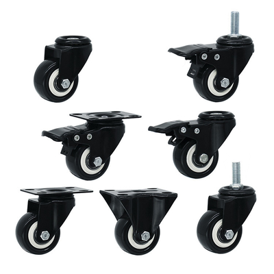 2" Black Wheel PVC Light Duty Casters Bolt Hole Swivel Head For Furniture