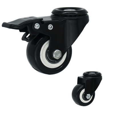 2" Silent Wheel Black PVC Light Duty Casters Swivel Lock Bolt Hole Castors For Small Trolleys