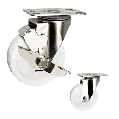 4 Inch White Stainless Steel Casters Solid Nylon Plate Type Swivel