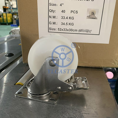 75mm Stainless Steel Casters With Double Brake Top Plate Solid Nylon Casters Customize
